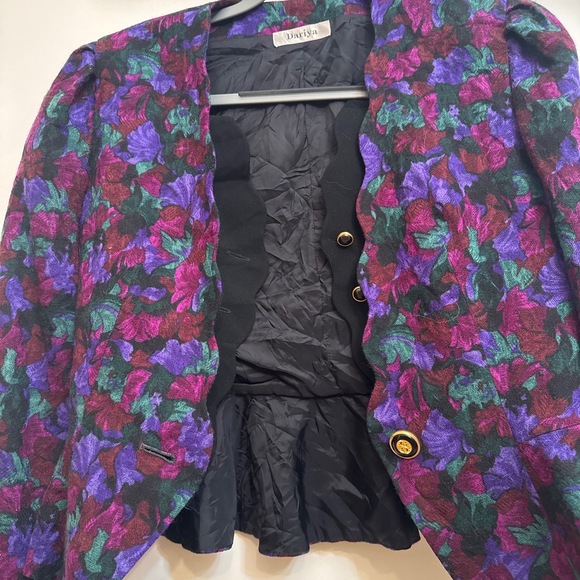 Dariya Womens Purple Pink Leaf Elegant Vintage 80s Fitted Blazer Size Medium - Picture 10 of 10